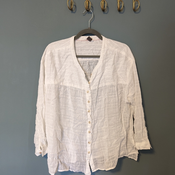 Anthropologie Mila Draped Buttondown, large white cotton - Picture 1 of 8
